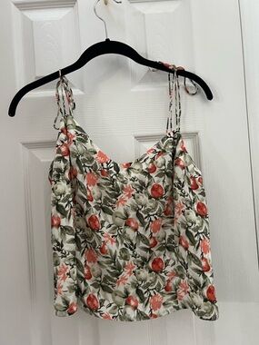 Abercrombie & Fitch Floral Tie-Shoulder cropped top in Coral, Olive & Cream